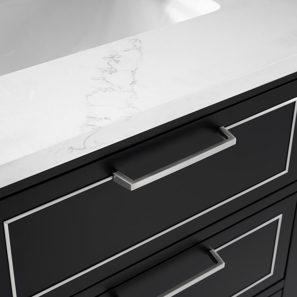Bemma, Markham 24" Single Vanity, Midnight Black/Brushed Nickel, Calacatta Quartz Top#top-options_calacatta-quartz-top