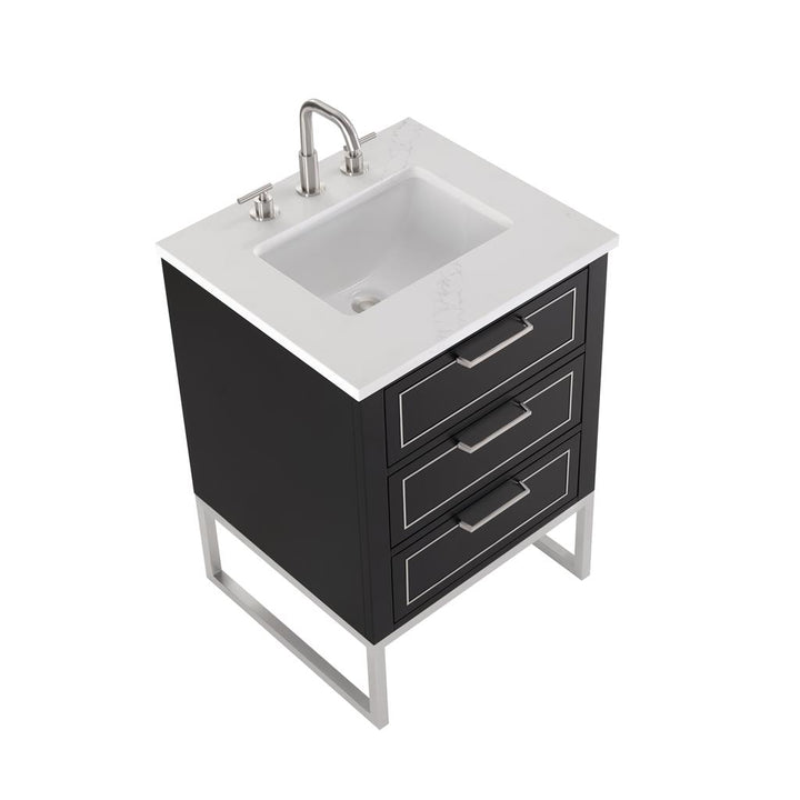 Bemma, Markham 24" Single Vanity, Midnight Black/Brushed Nickel, Calacatta Quartz Top#top-options_calacatta-quartz-top