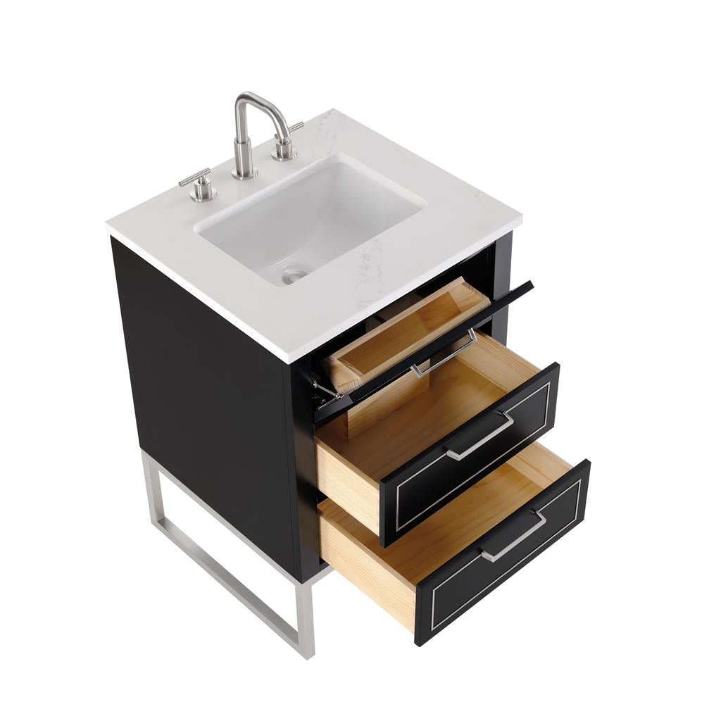 Bemma, Markham 24" Single Vanity, Midnight Black/Brushed Nickel, Calacatta Quartz Top#top-options_calacatta-quartz-top
