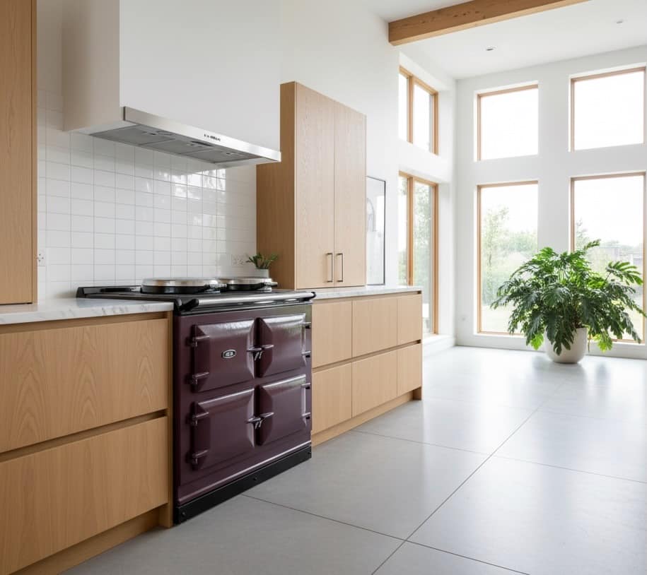 AGA eR7 Cast Iron Range 3 ovens Aubergine Gourmet Kitchen Angle