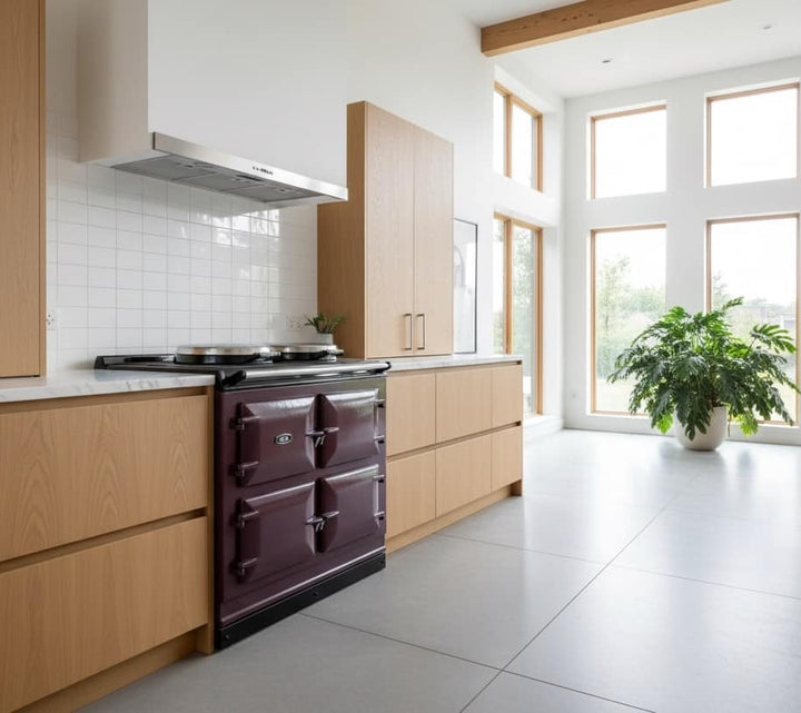 AGA eR7 Cast Iron Range 3 ovens Aubergine Gourmet Kitchen Angle