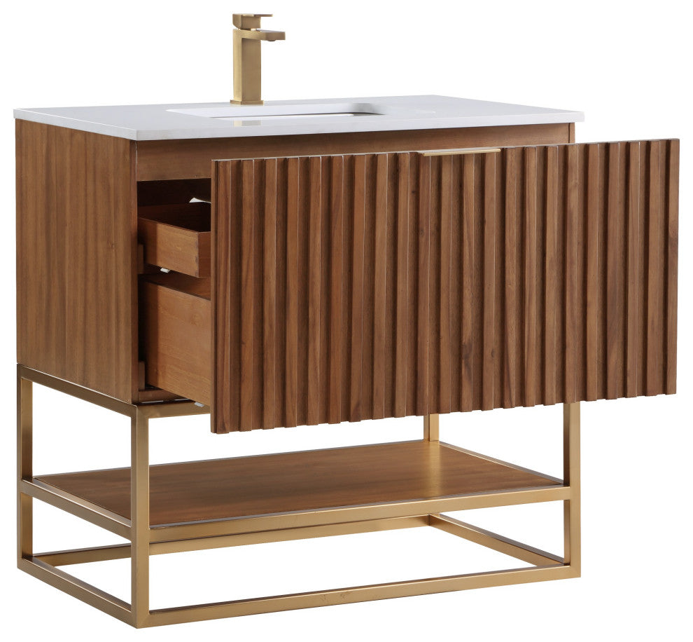 Terra 36" Single Vanity, Walnut/Satin Brass