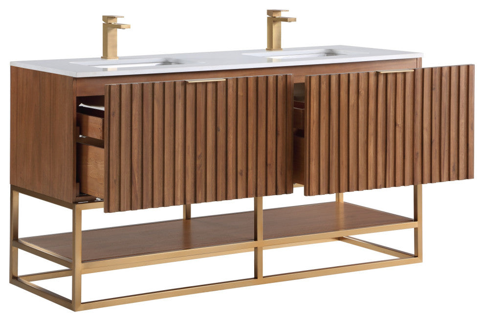 Terra 60" Double Vanity, Walnut/Satin Brass