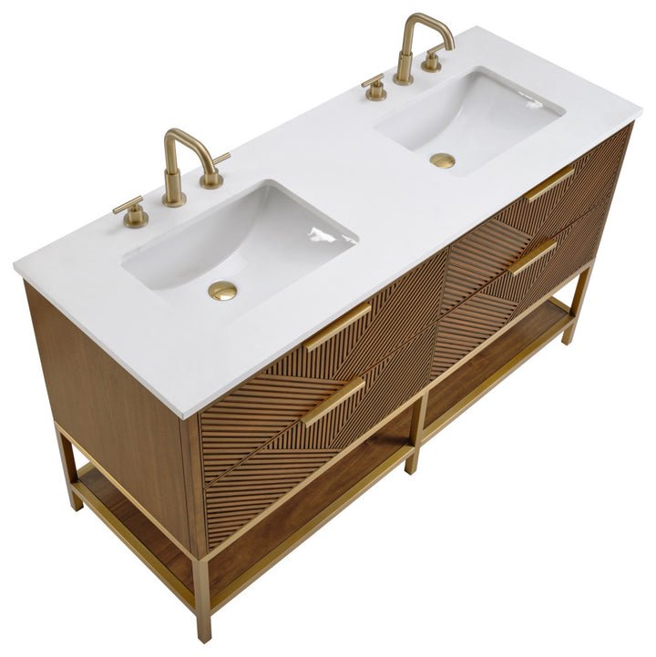 Diamond 60" Double Vanity, Walnut/Satin Brass