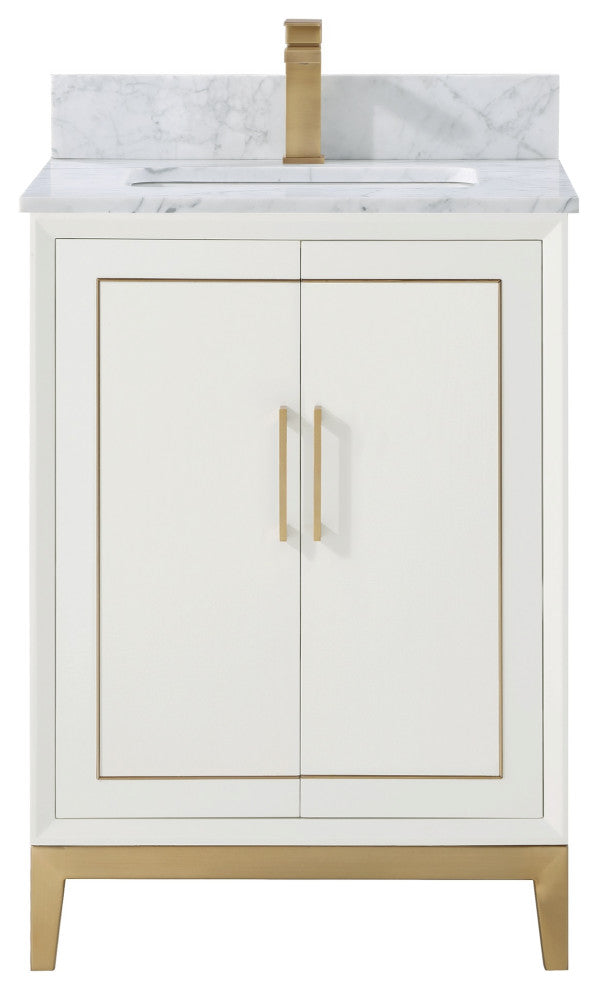 Gracie 24" Single Vanity, Satin White/Satin Brass