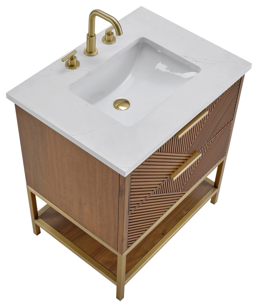 Diamond 30" Single Vanity, Walnut/Satin Brass