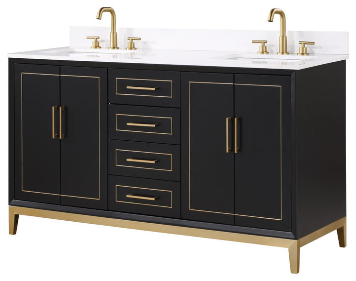 Gracie 60" Double Vanity, Midnight Black/Satin Brass