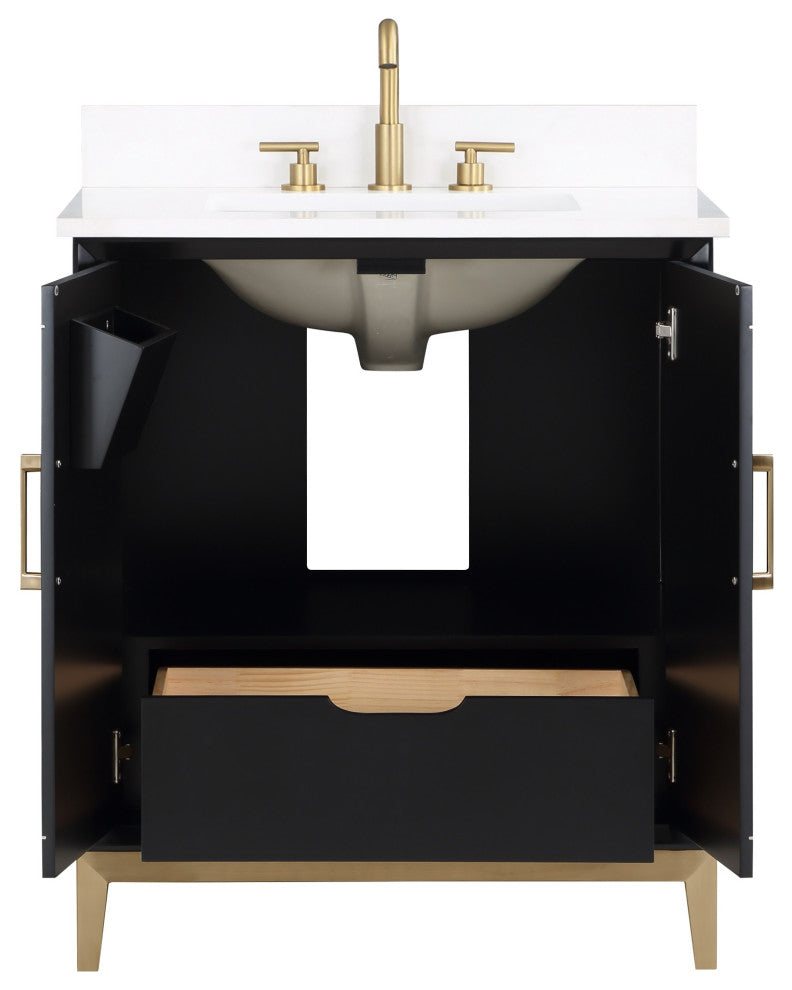 Gracie 30" Single Vanity, Midnight Black/Satin Brass