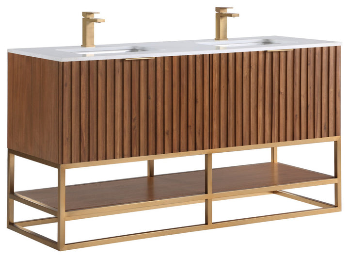 Terra 60" Double Vanity, Walnut/Satin Brass