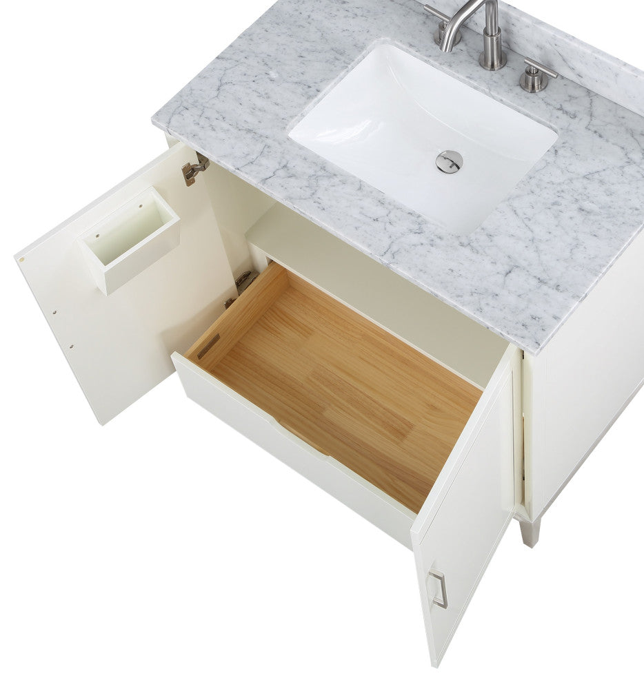 Gracie 36" Single Vanity, Satin White/Brushed Nickel