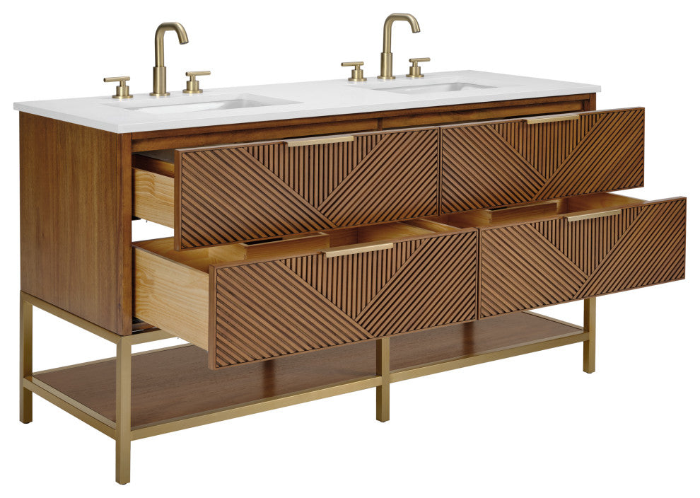 Diamond 60" Double Vanity, Walnut/Satin Brass