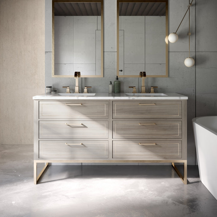 Markham 60" Double Vanity, Cashmere Grey/Satin Brass