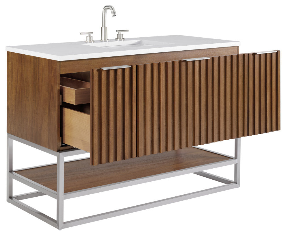 Terra 48" Single Vanity, Walnut/Brushed Nickel