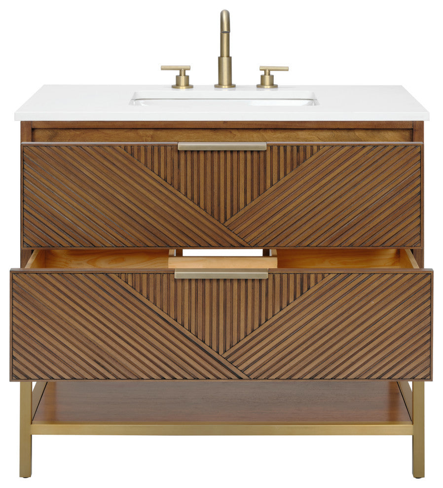 Diamond 36" Single Vanity Vanity, Walnut/Satin Brass