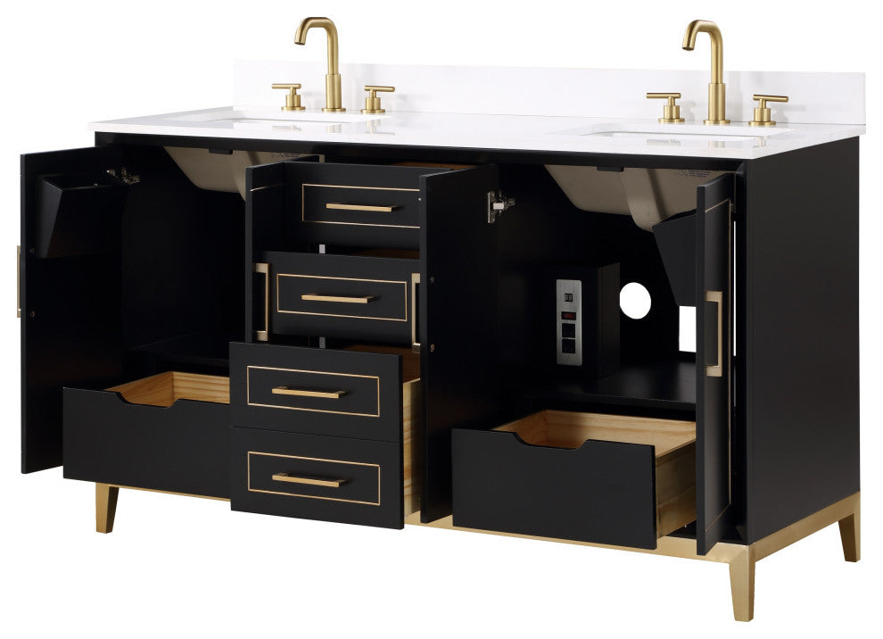 Gracie 60" Double Vanity, Midnight Black/Satin Brass