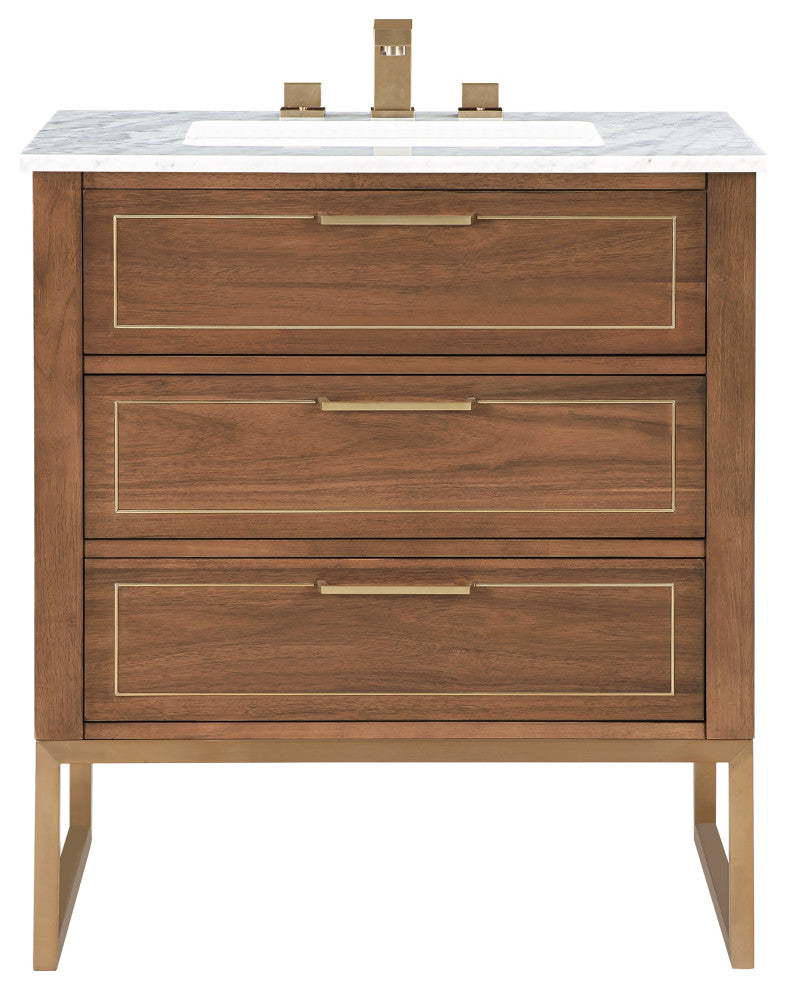 Markham 30" Single Vanity, Walnut/Satin Brass