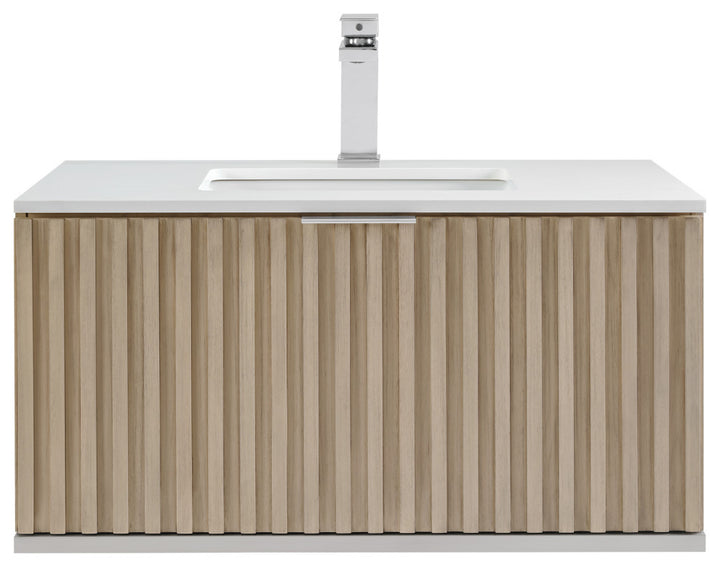 Terra 36" Single Floating Vanity, Cashmere Grey/Brushed Nickel