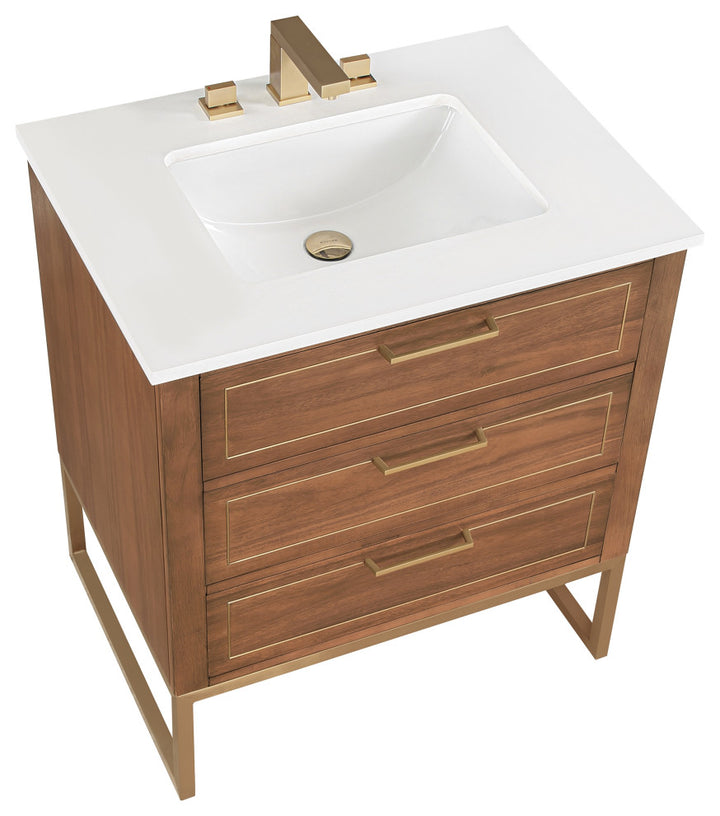 Markham 30" Single Vanity, Walnut/Satin Brass