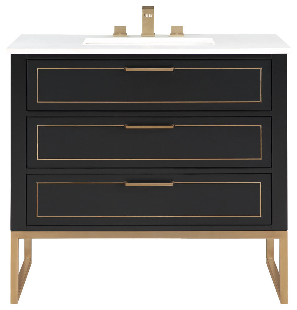 Markham 36" Single Vanity, Midnight Black/Satin Brass