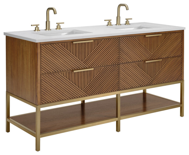 Diamond 60" Double Vanity, Walnut/Satin Brass