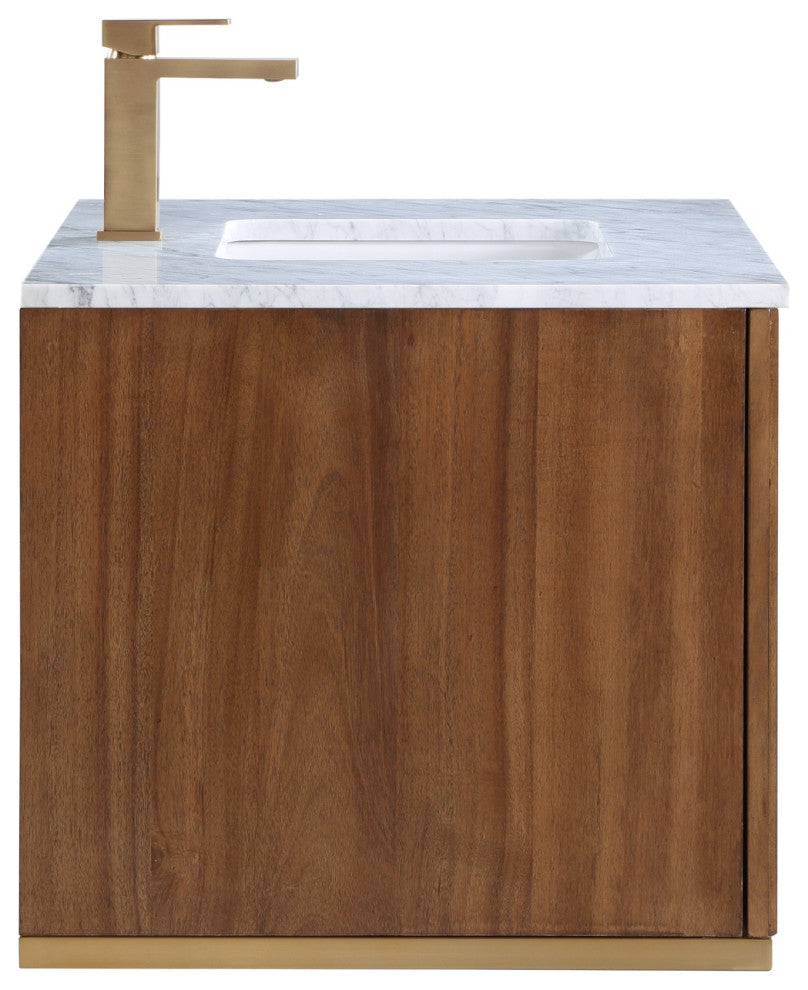 Terra 36" Single Floating Vanity, Walnut/Satin Brass