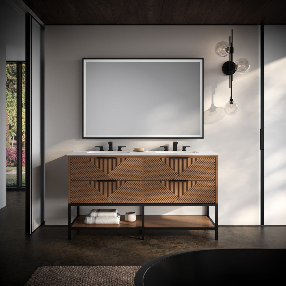 Diamond 60" Double Vanity, Walnut/Matte Black