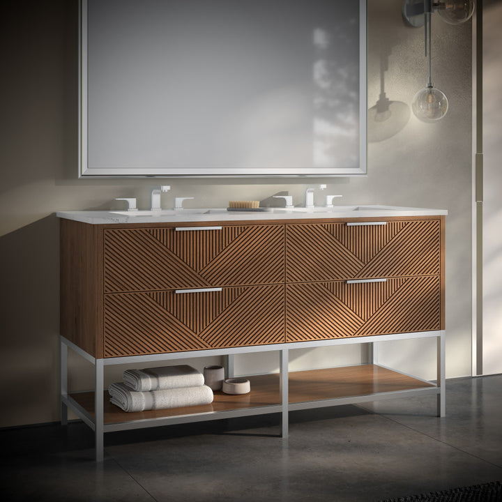 Diamond 60" Double Vanity, Walnut/Brushed Nickel