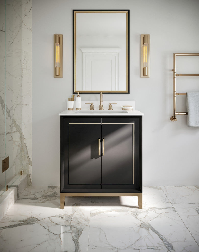 Gracie 30" Single Vanity, Midnight Black/Satin Brass