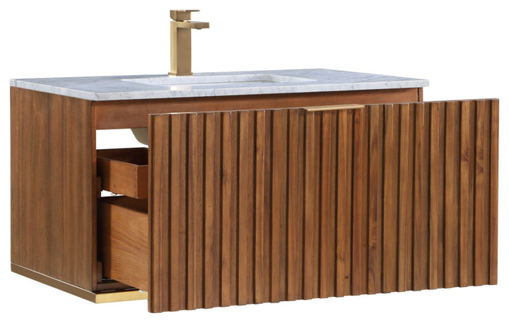 Terra 36" Single Floating Vanity, Walnut/Satin Brass