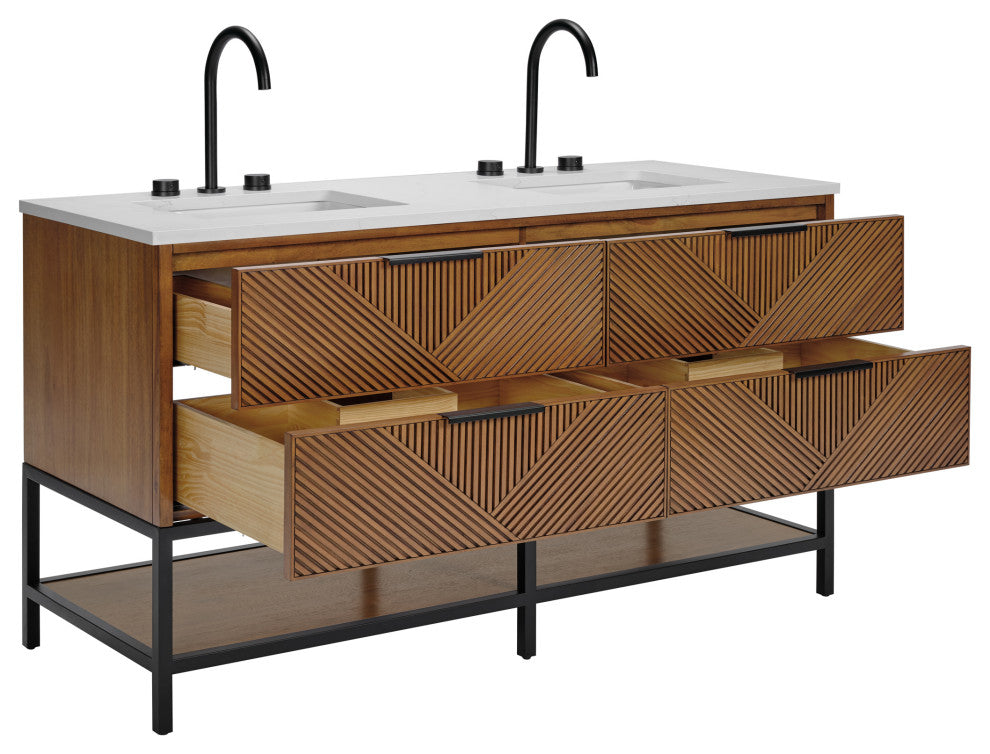 Diamond 60" Double Vanity, Walnut/Matte Black