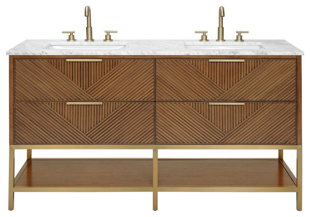 Diamond 60" Double Vanity, Walnut/Satin Brass