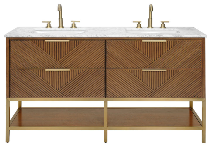 Diamond 60" Double Vanity, Walnut/Satin Brass