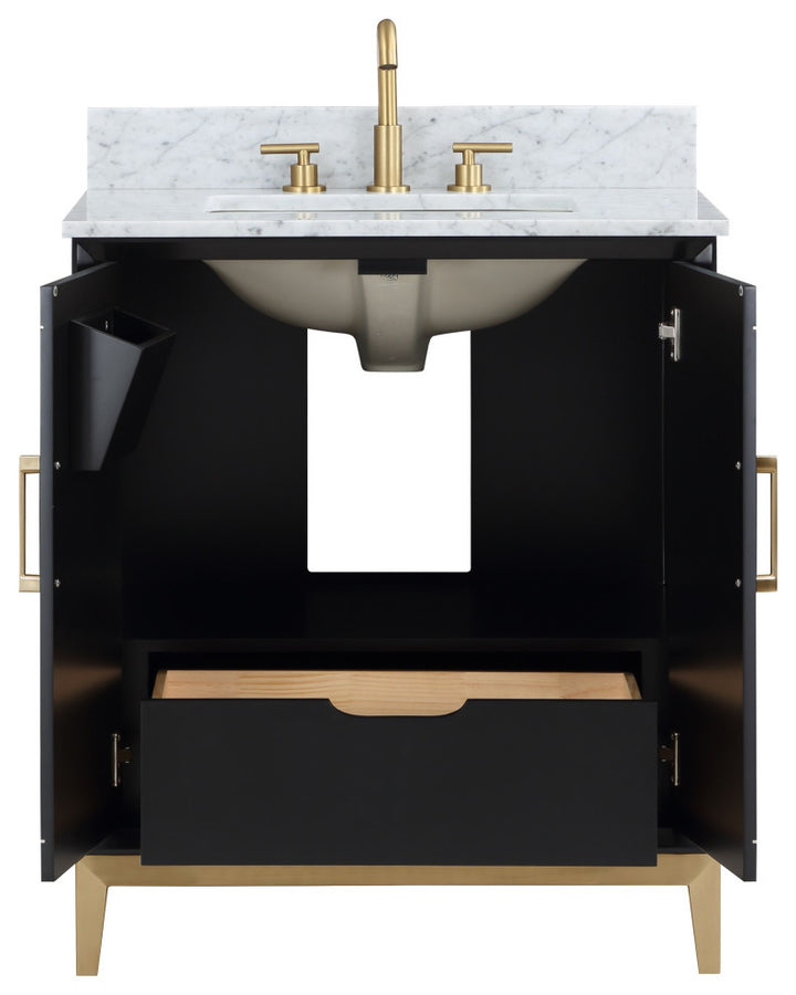 Gracie 30" Single Vanity, Midnight Black/Satin Brass