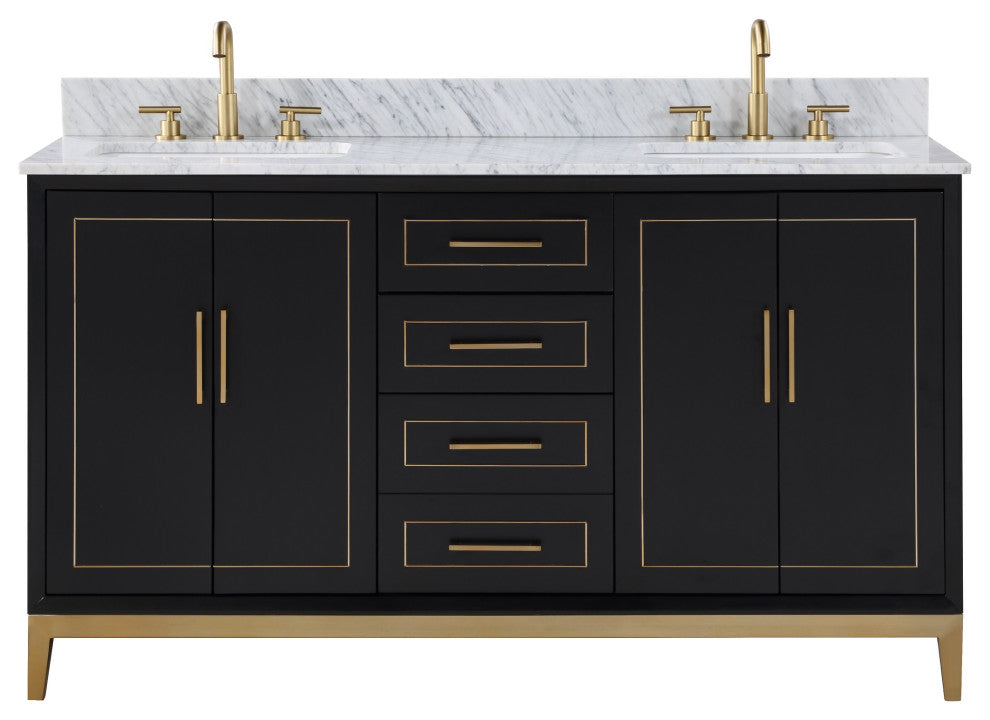 Gracie 60" Double Vanity, Midnight Black/Satin Brass