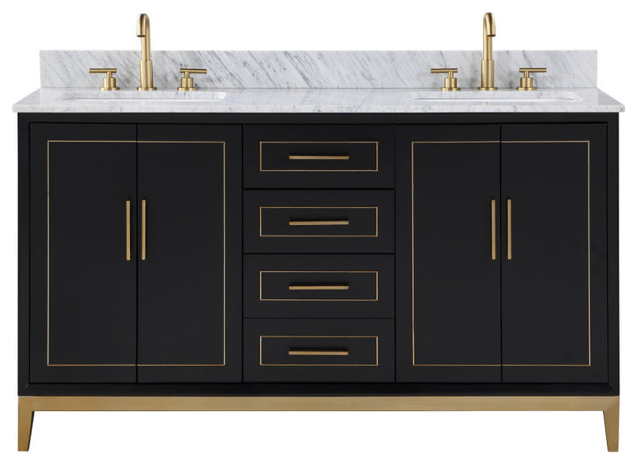 Gracie 60" Double Vanity, Midnight Black/Satin Brass