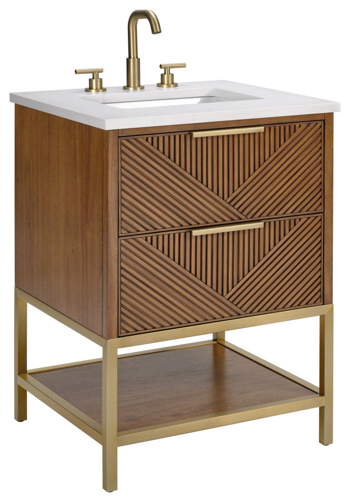 Diamond 24" Single Vanity, Walnut/Satin Brass