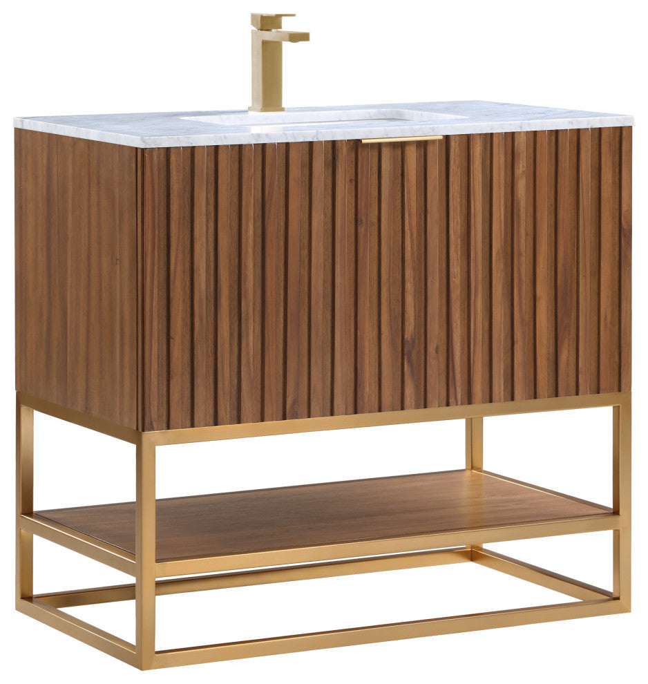 Terra 36" Single Vanity, Walnut/Satin Brass