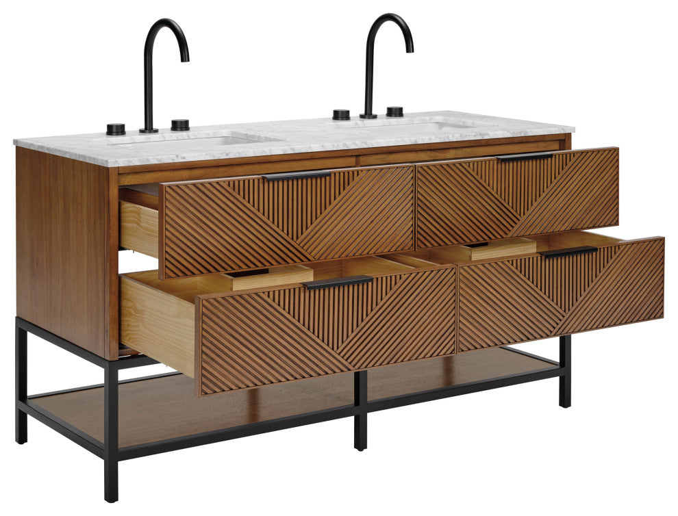 Diamond 60" Double Vanity, Walnut/Matte Black