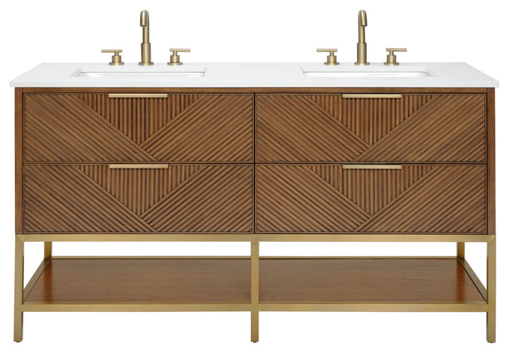 Diamond 60" Double Vanity, Walnut/Satin Brass