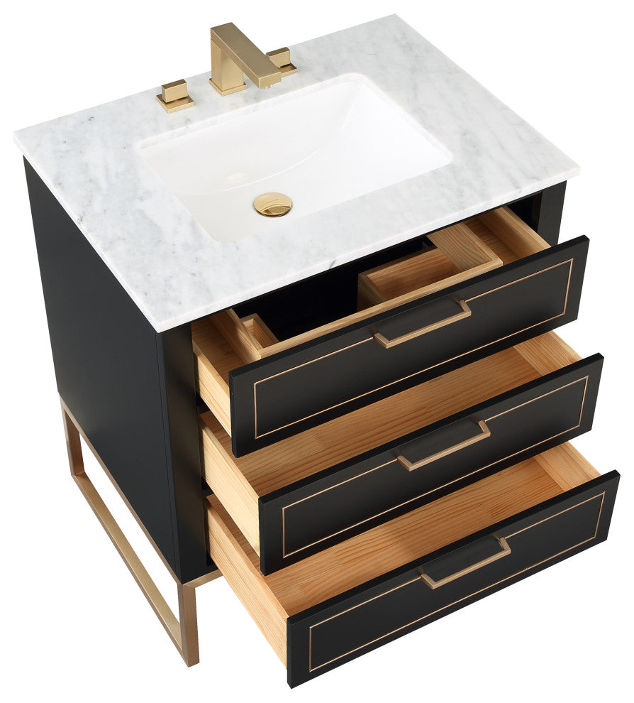 Markham 30" Single Vanity, Midnight Black/Satin Brass,