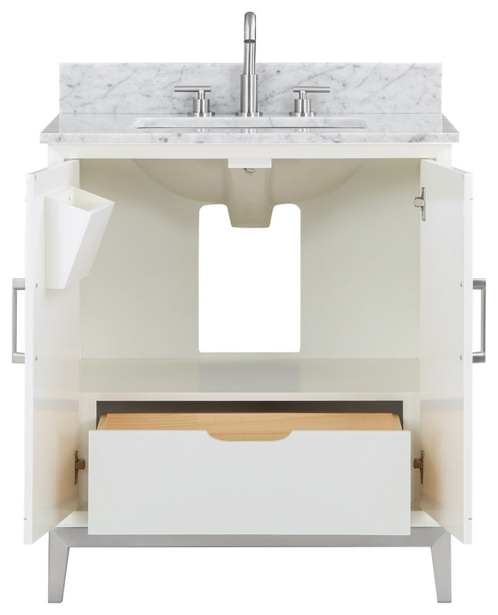 Gracie 30" Single Vanity, Satin White/Brushed Nickel