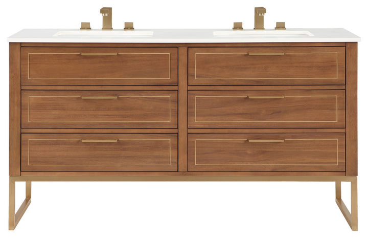 Markham 60" Double Vanity, Walnut/Satin Brass