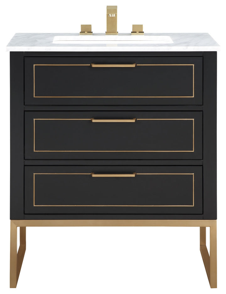 Markham 30" Single Vanity, Midnight Black/Satin Brass,