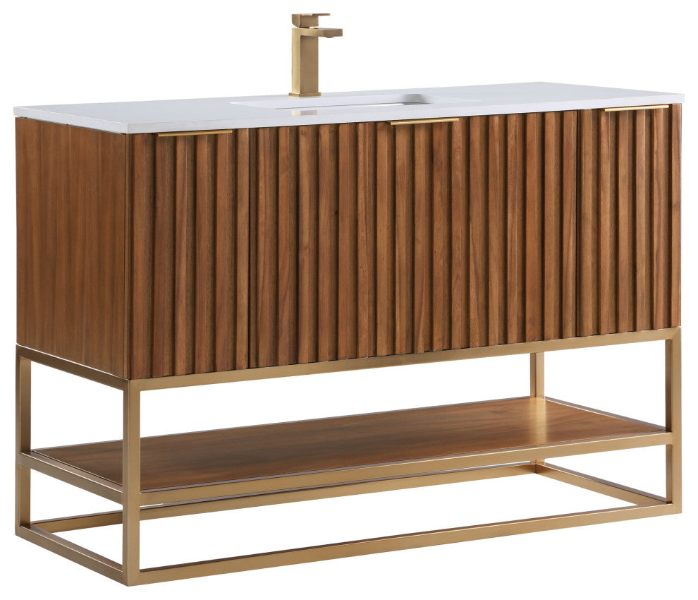 Terra 48" Single Vanity, Walnut/Satin Brass