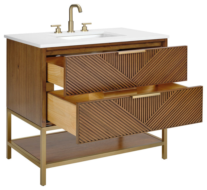 Diamond 36" Single Vanity Vanity, Walnut/Satin Brass