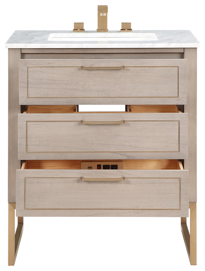 Markham 30" Single Vanity, Cashmere Grey/Satin Brass,