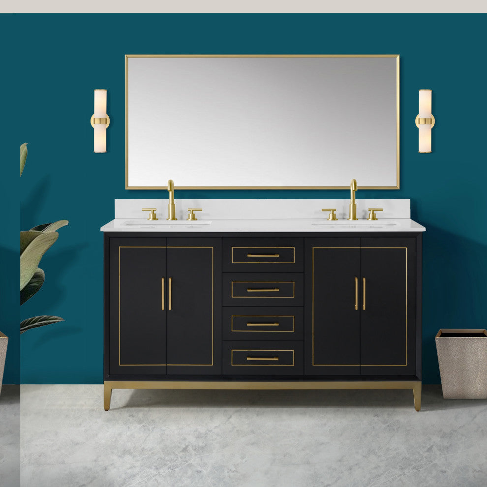 Gracie 60" Double Vanity, Midnight Black/Satin Brass