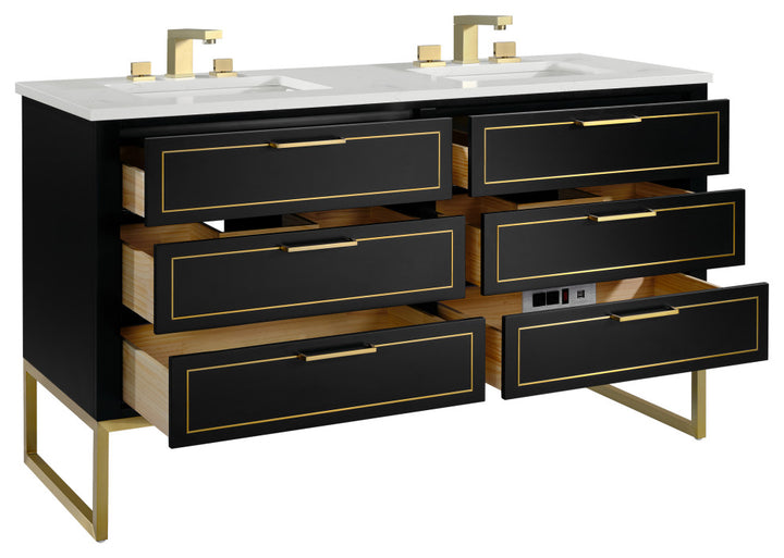 Markham 60" Double Vanity, Midnight Black/Satin Brass