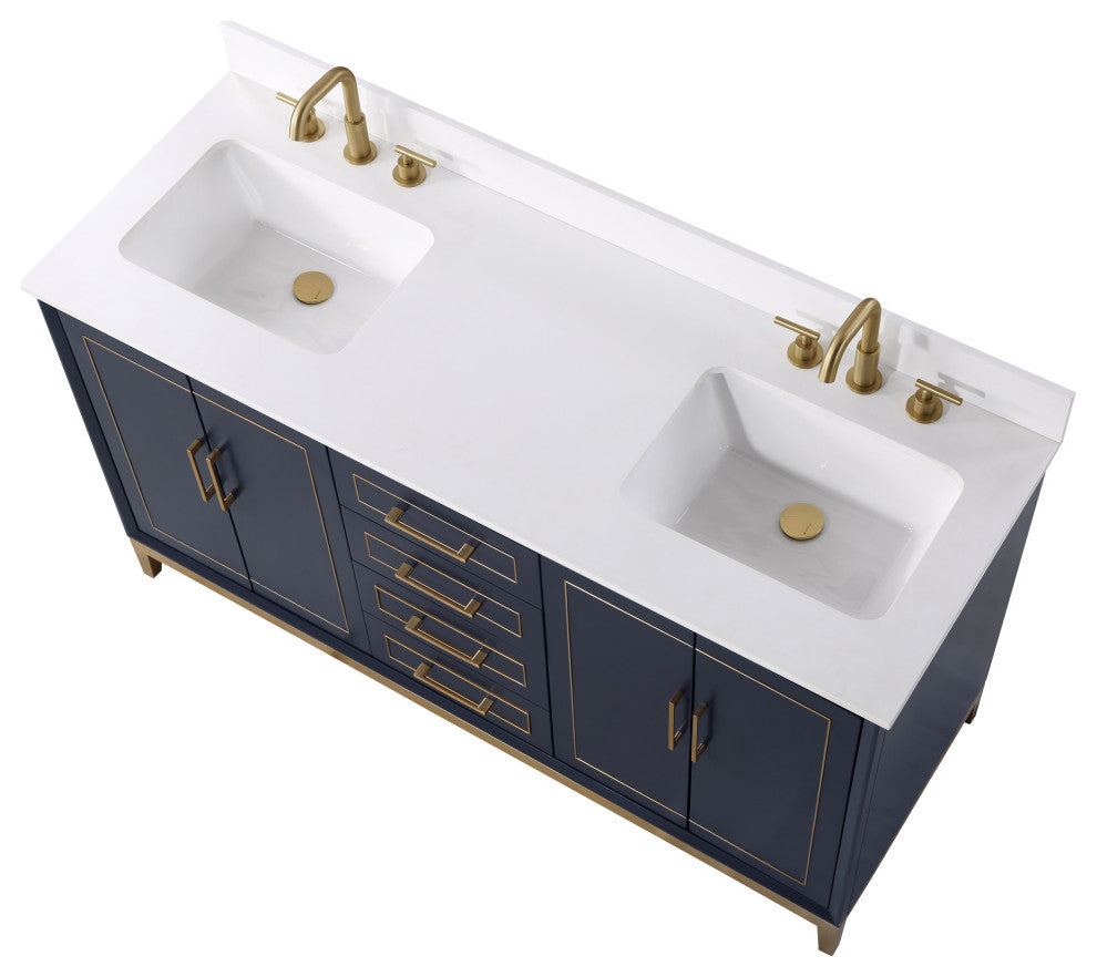 Gracie 60" Double Vanity, Pacific Blue/Satin Brass