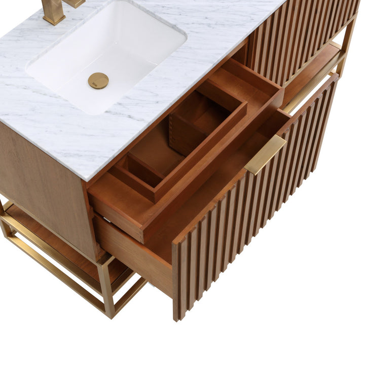 Terra 60" Double Vanity, Walnut/Satin Brass